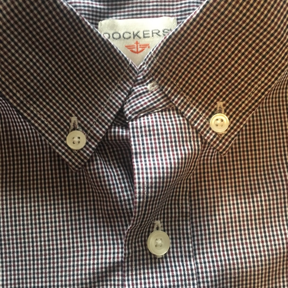 Dockers button down shirt, maroon/navy plaid